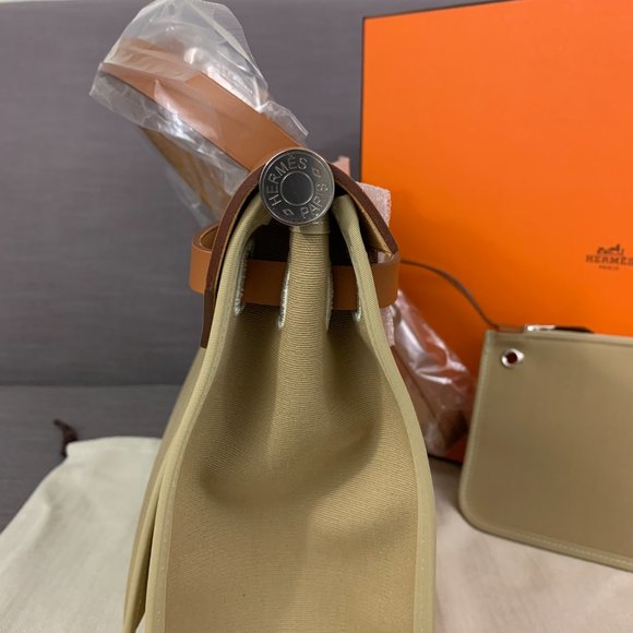 New HERMÈS Herbag Zip 31 bag Trench/Fauve Leather w/Canvas Brown/Khaki - Picture 4 of 8